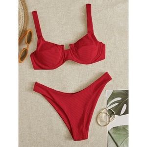 Shein Rib Underwire High Cut Bikini